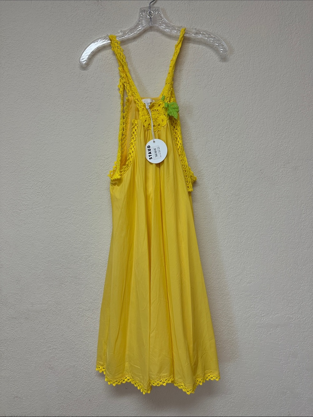 STAUD NWT Bright Yellow Crochet-Trim boho mini Dress size 4